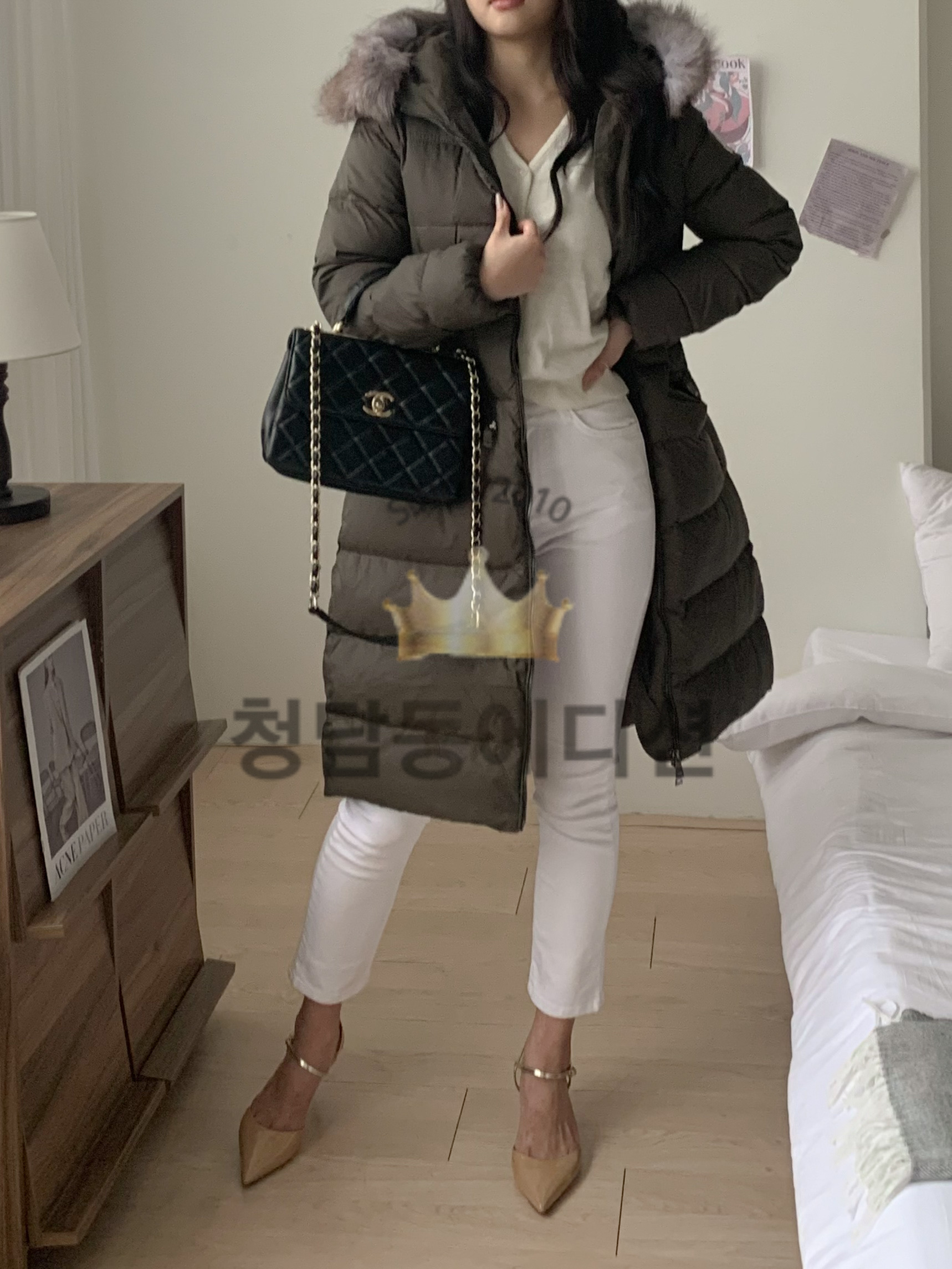 몽클레어 보에딕 카키 롱패딩 (100% 리얼 폭스퍼)