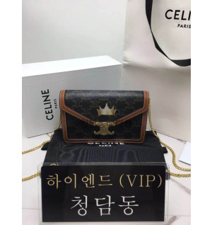 셀린느 틴 트리오페 캔버스 레더 숄더백