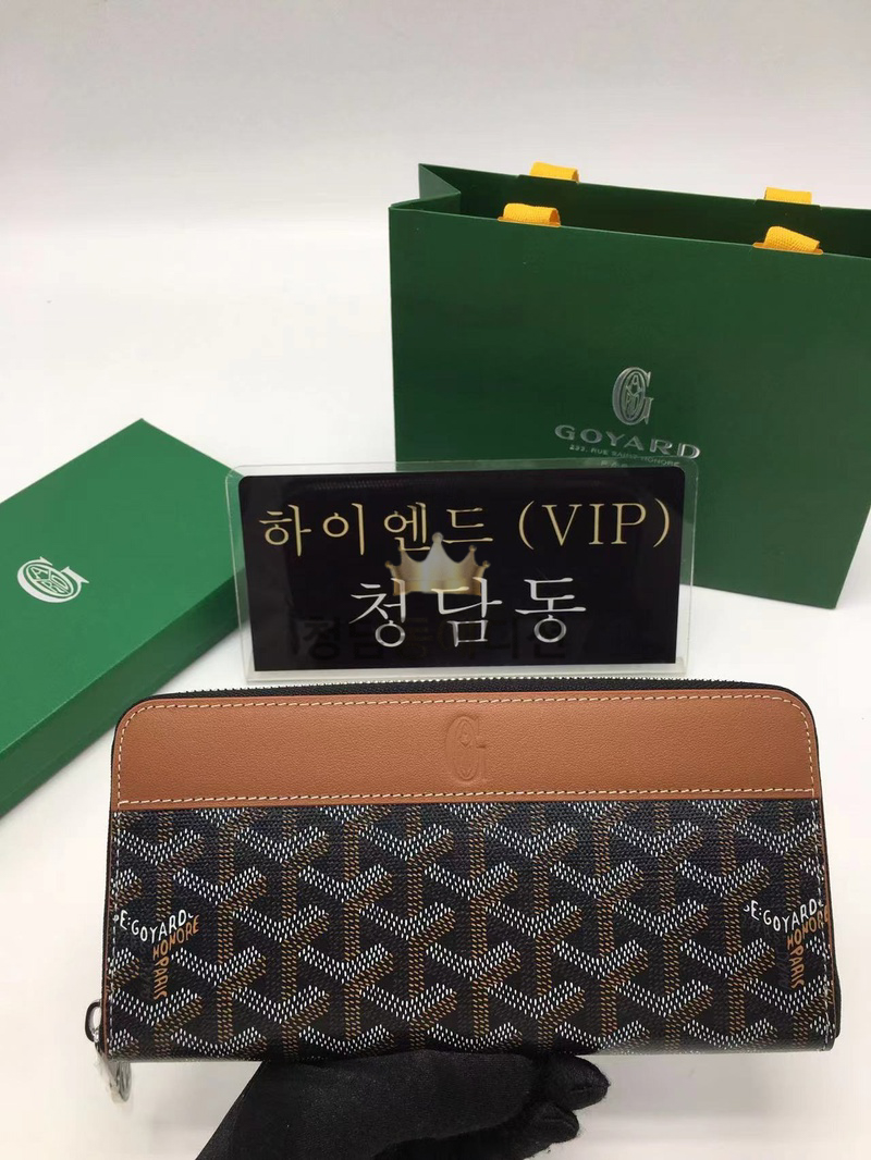 고야드 마티뇽 지퍼 어라운드 장지갑 (블랙탄 브라운)