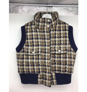샤넬 24FW 코코네쥬 울 트위드 슬리브리스 베스트 패딩 조끼 P77367 (네이비) M사이즈