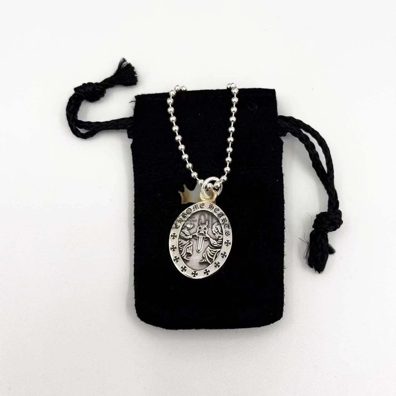 크롬하츠 엔젤 메달 펜던트 롤 체인 목걸이