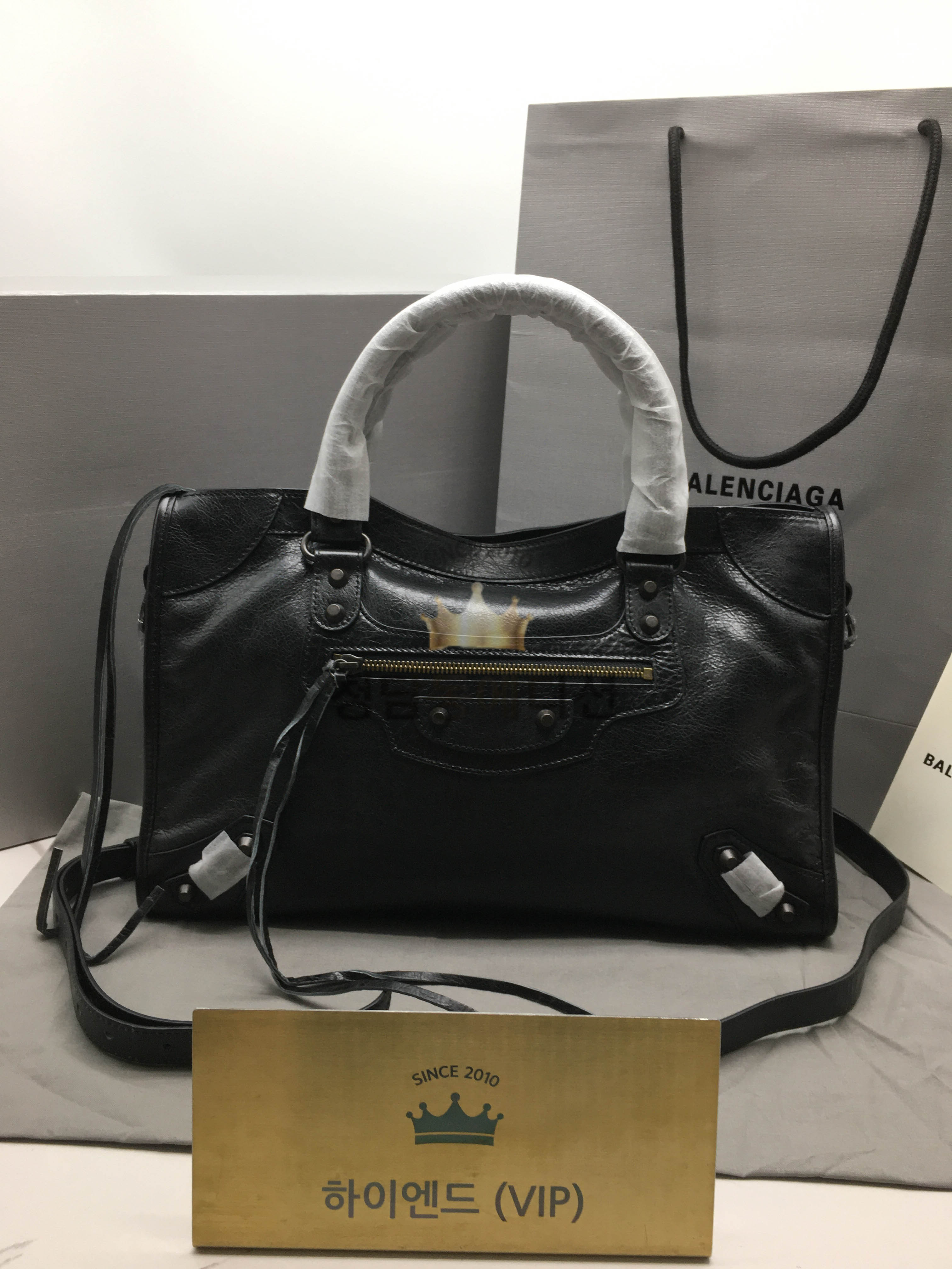 발렌시아가 르 시티 미디움 백 블랙 (금장)