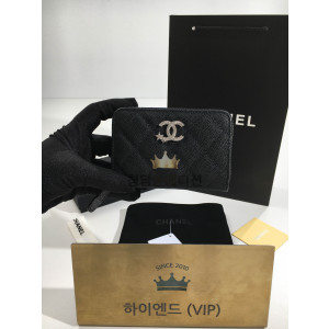 샤넬 25B CC 별 로고 캐비어 지퍼 카드지갑 (컬러 블랙)