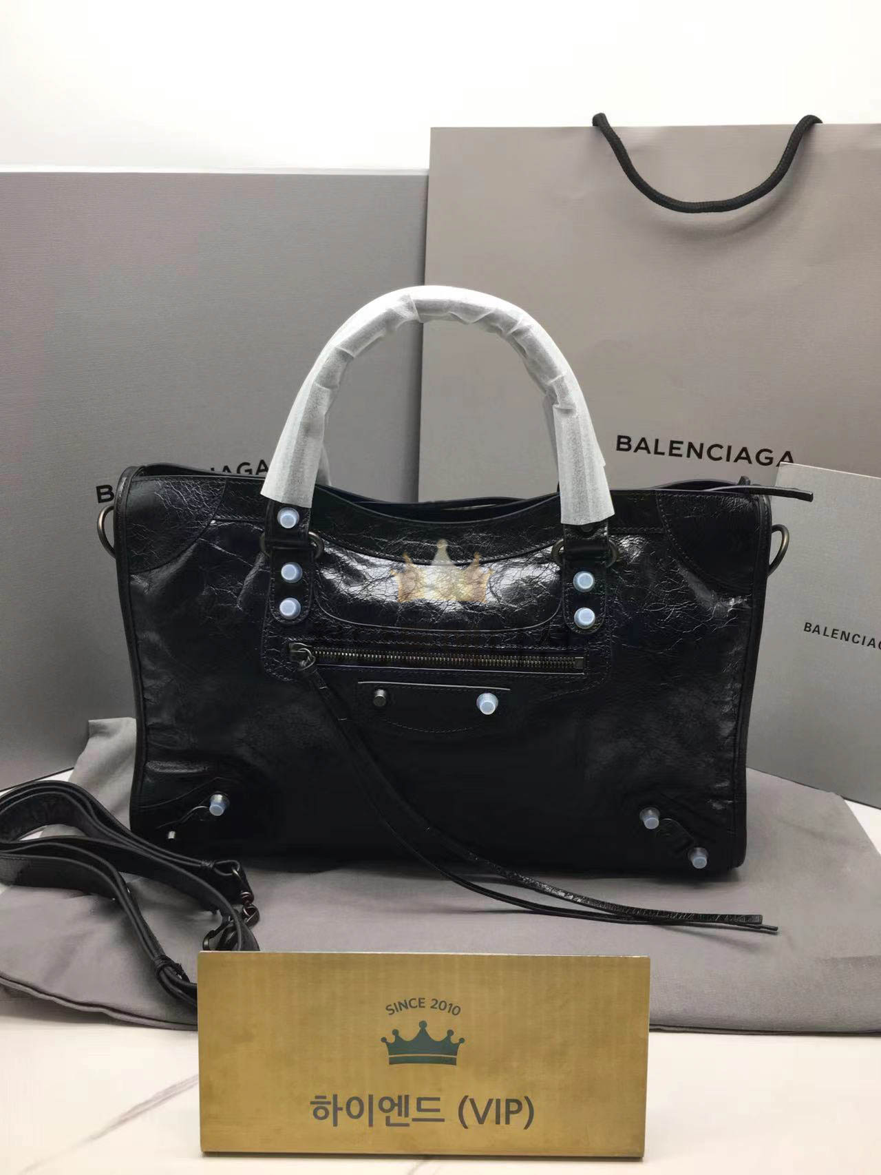 발렌시아가 르 시티 미디움 백 블랙 (빈티지 은장)