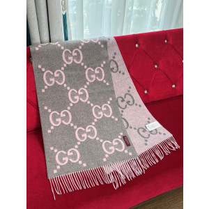 구찌 캐시미어 자카드 머플러 (컬러 그레이핑크)