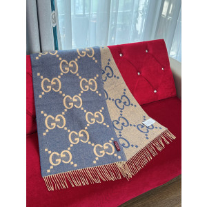 구찌 캐시미어 자카드 머플러 (컬러 블루)