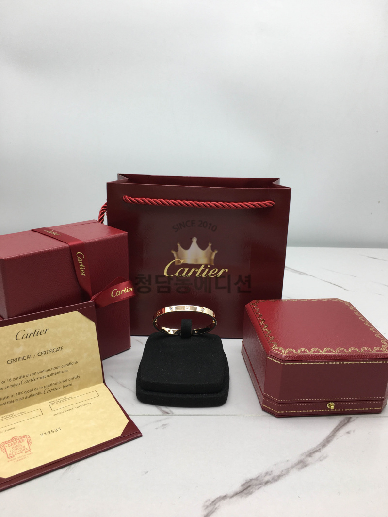 ok (1653907745) 까르띠에 러브 팔찌 4다이아 큐빅 로즈골드 17사이즈