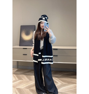 샤넬 코코 로고 니트 비니 & 머플러