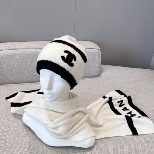 샤넬 코코 로고 니트 비니 & 머플러